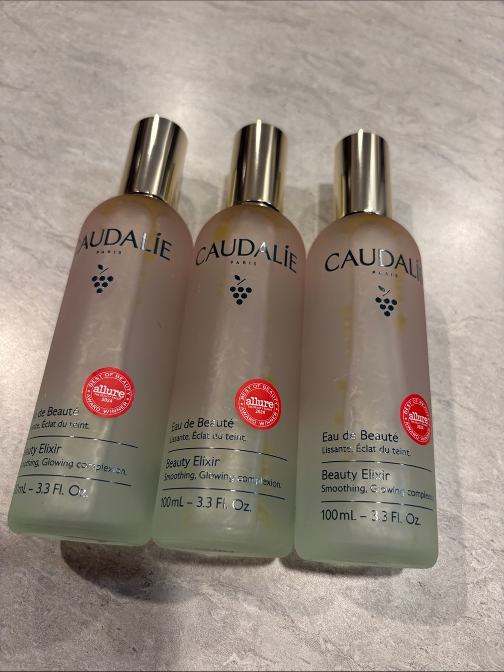 Caudalie Beauty Elixir Trio - Frosted Green Glass with Silver Caps